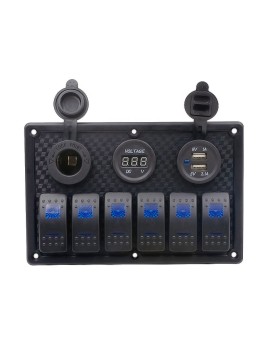 6'lı Switch Panel USB + Plastik Çakmaklık + Voltmetre